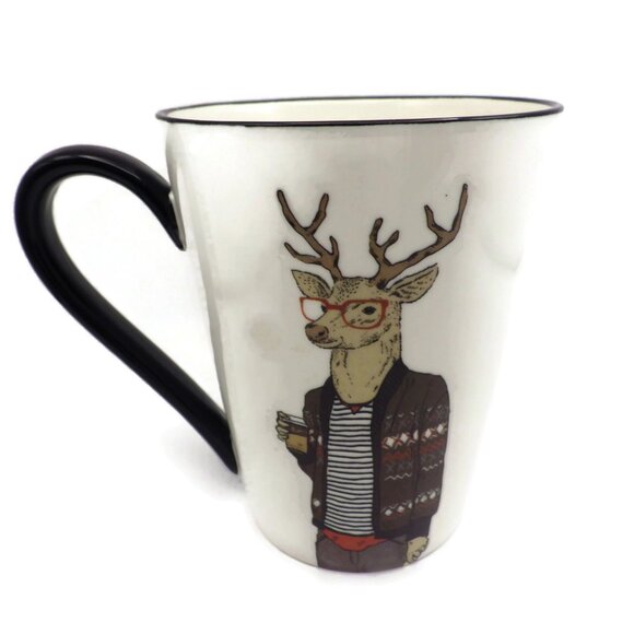 Signature Coffee Mug/ Anthromorphic Reindeer in Sweater & Glasses/ - Picture 1 of 5